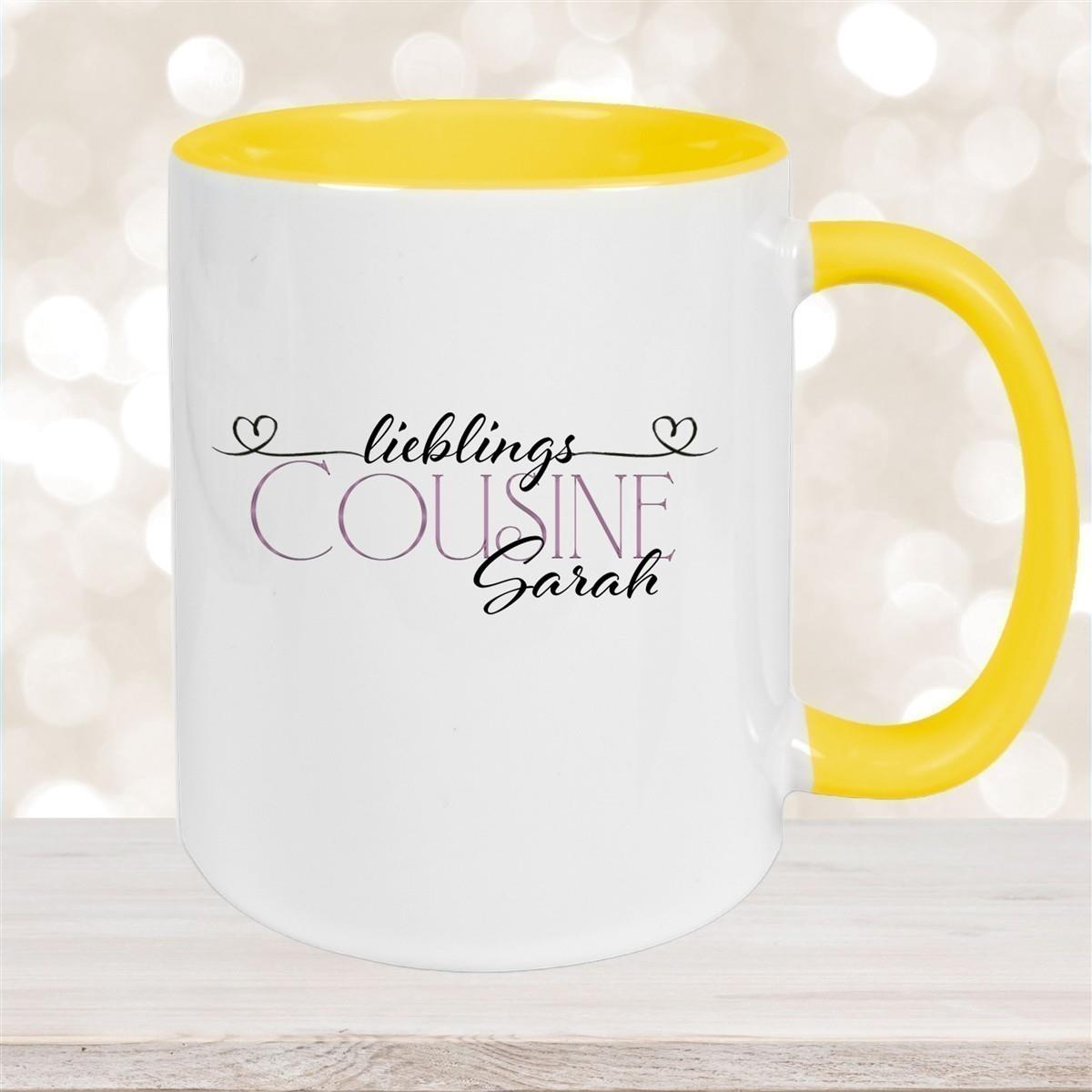 Tasse Wunschname Lieblings-Cousine 1 personalisiert Keramik Becher versch. Farben