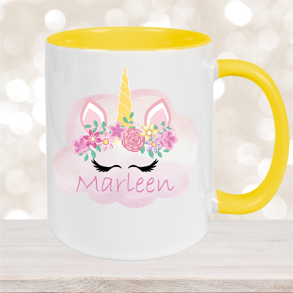 Tasse Einhorn #5 Wunschname Keramik Kinderbecher personalisiert Gelb