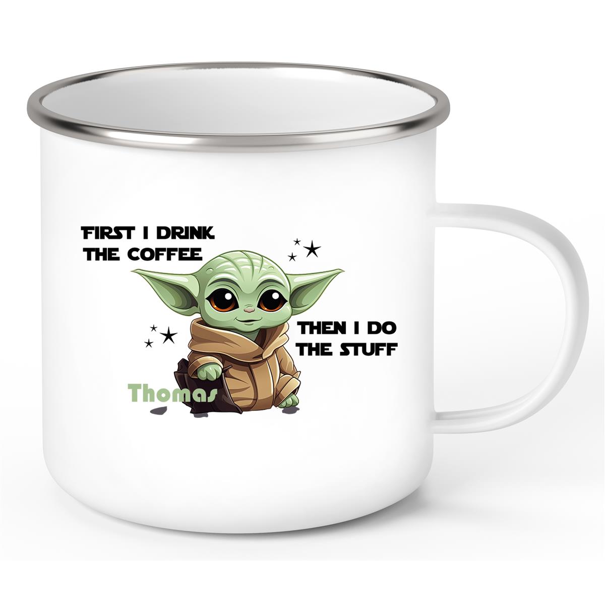 Tasse Wunschname Baby-Yoda #2 Emaille Kinderbecher personalisiert