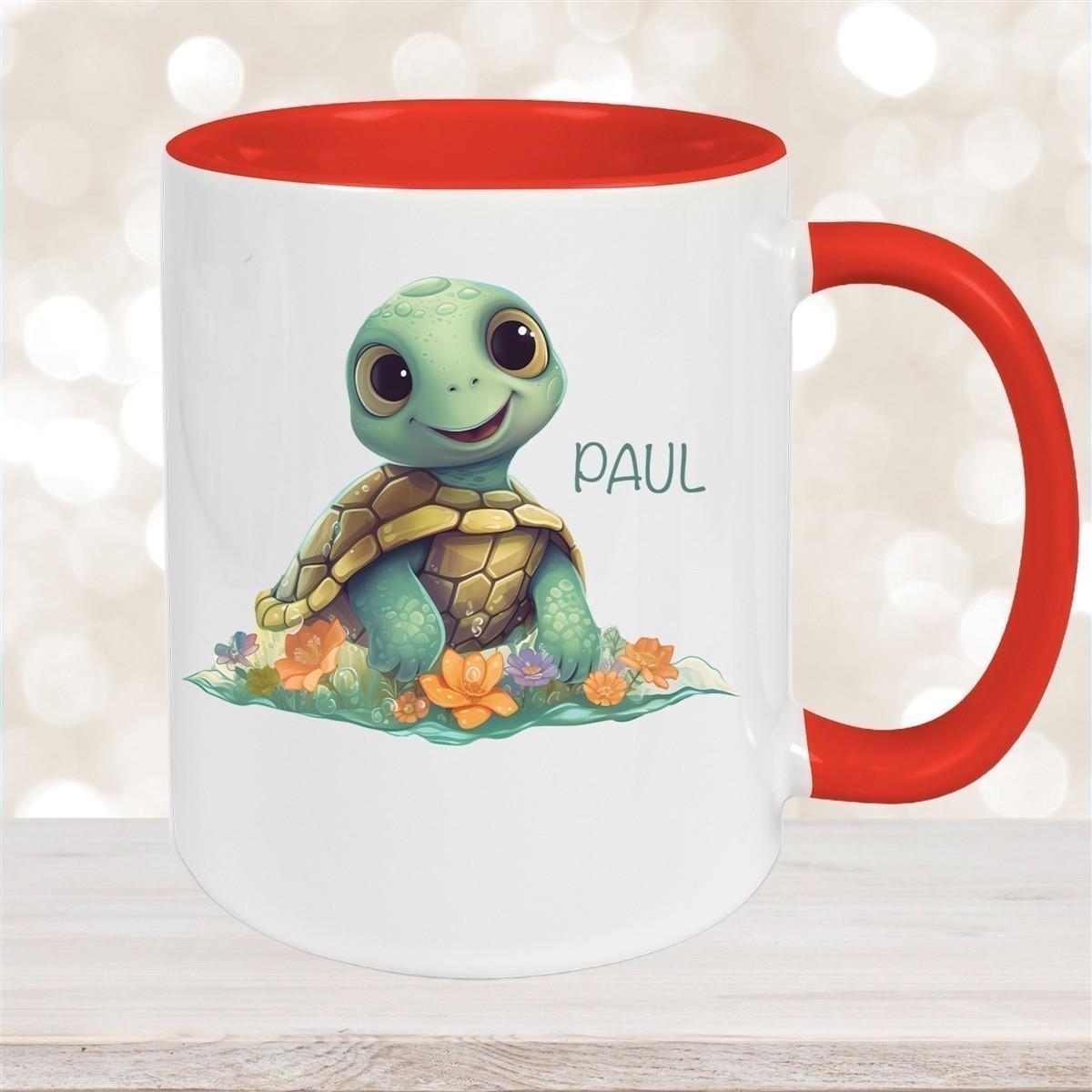 Tasse Wunschname Schildkröte 1 Keramik Kinderbecher personalisiert versch. Farben