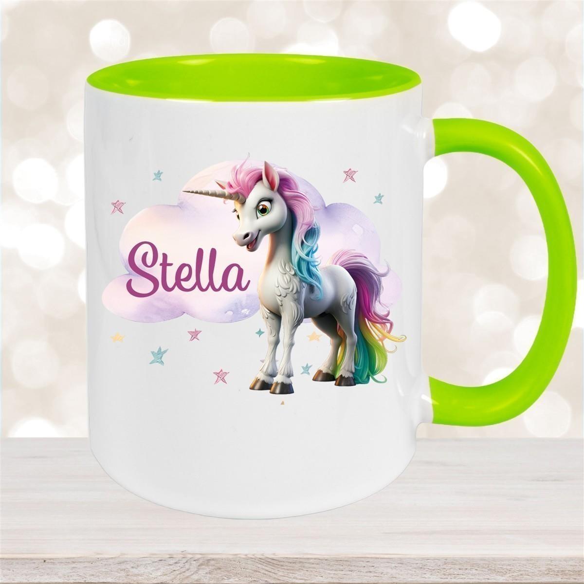 Tasse Einhorn Wolke 4 Wunschname Keramik Kinderbecher personalisiert versch. Farben
