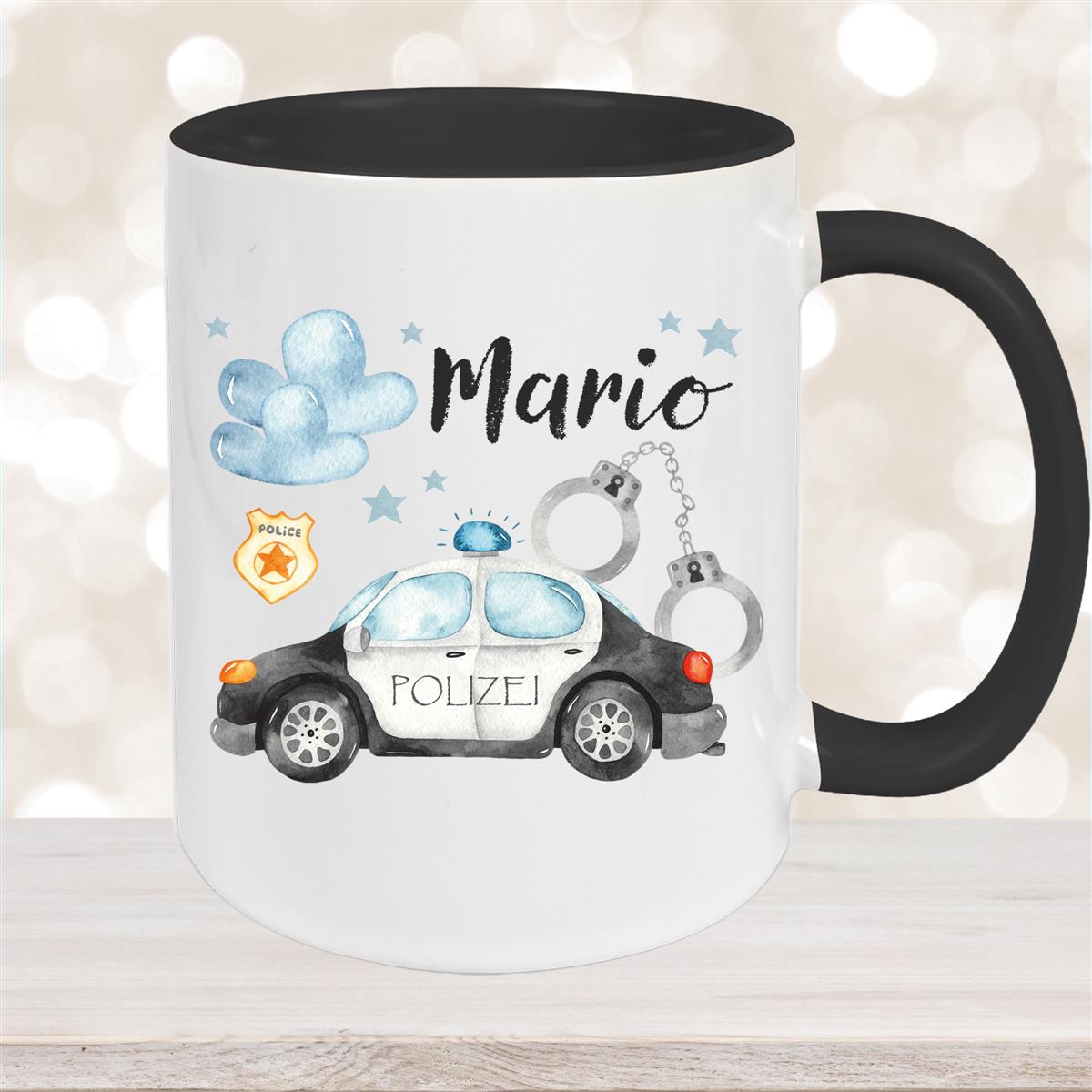 Tasse Polizei #1 Wunschname Keramik Kinderbecher personalisiert versch. Farben