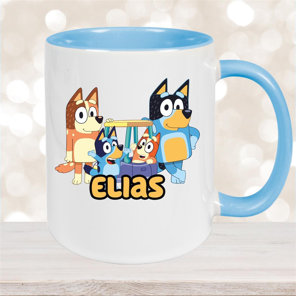 Tasse Bluey #2 Wunschname Keramik Kinderbecher personalisiert Hellblau