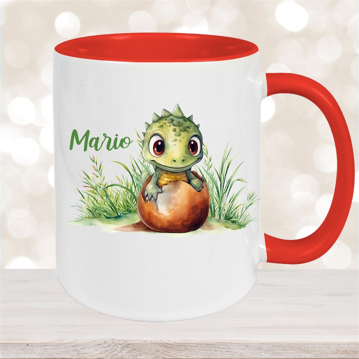 Tasse Dino #7 Wunschname Keramik Kinderbecher Personalisiert Rot