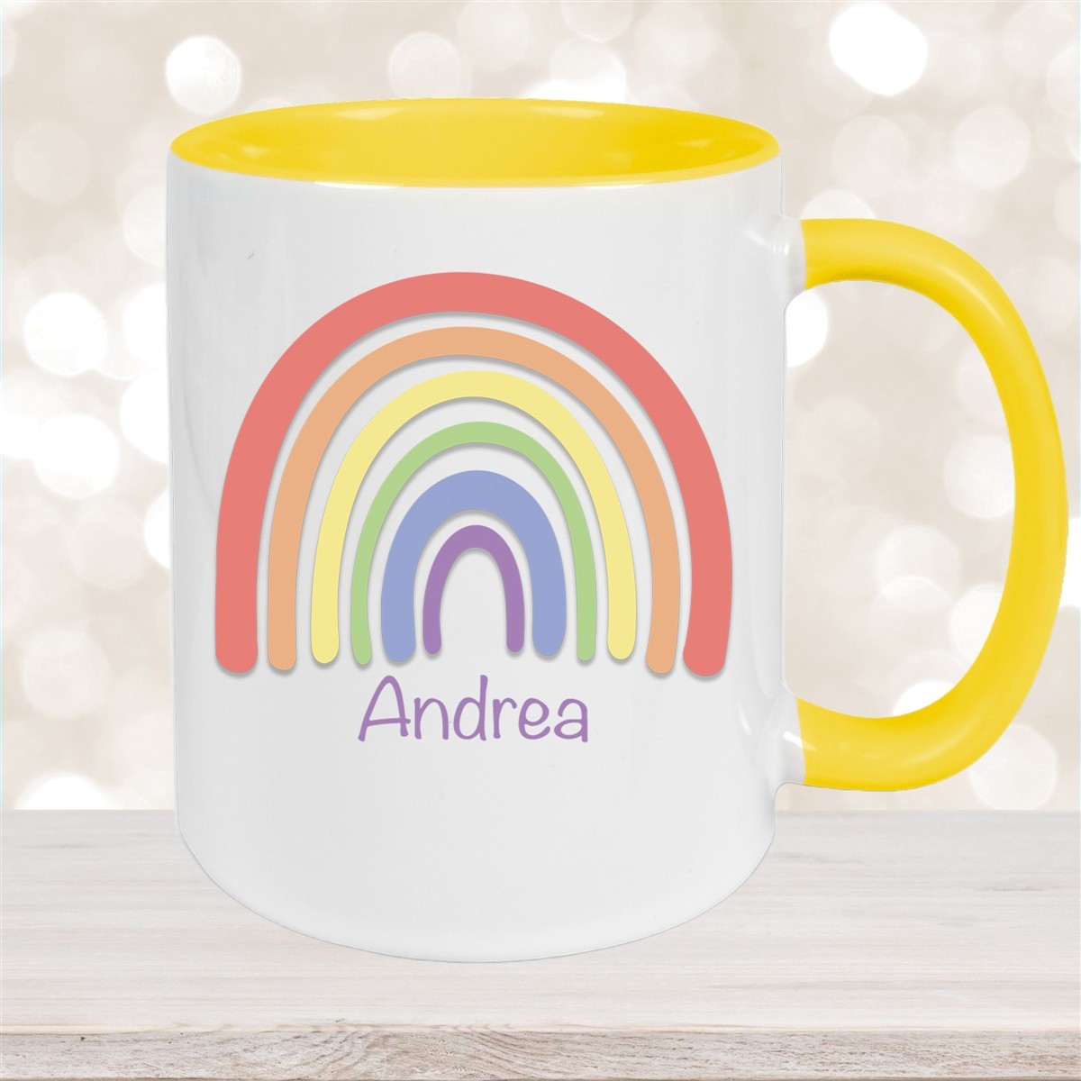 Tasse Wunschname Regenbogen #1 Keramik Kinderbecher Gelb