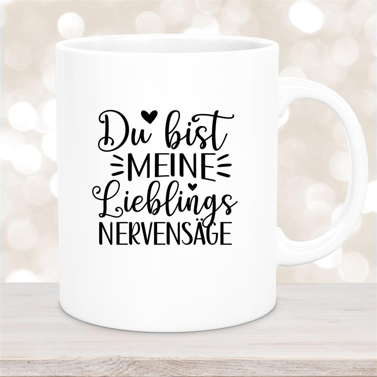 Tasse Liebe - Spruch "Du bist MEINE Lieblings NERVENSÄGE" Valentinstag Wunschnamen Keramik personalisiert versch. Farben