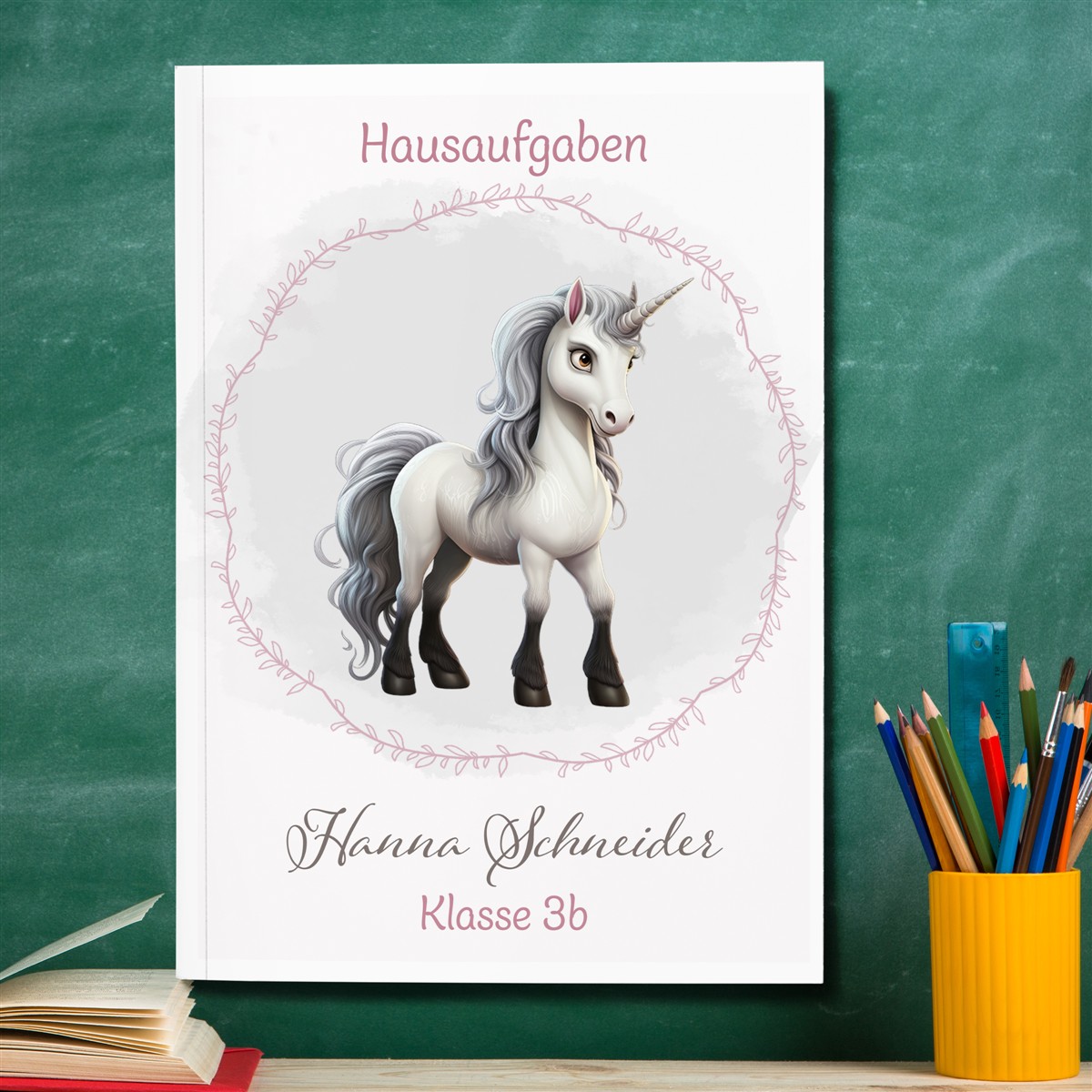Hausaufgabenheft Einhorn #6  DIN A5 - 48 Blatt mit Name und Klasse