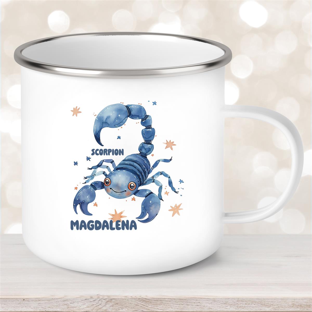 Tasse Sternzeichen Kinder Skorpion #1 Wunschname Emaille Kinderbecher personalisiert