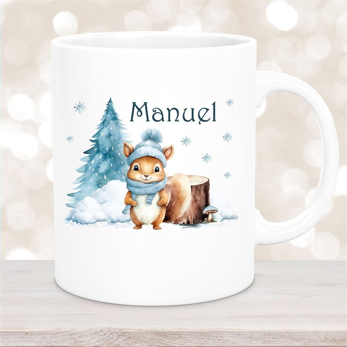 Tasse Wunschname Weihnachten Eichhörnchen 1 Keramik Kinderbecher versch. Farben