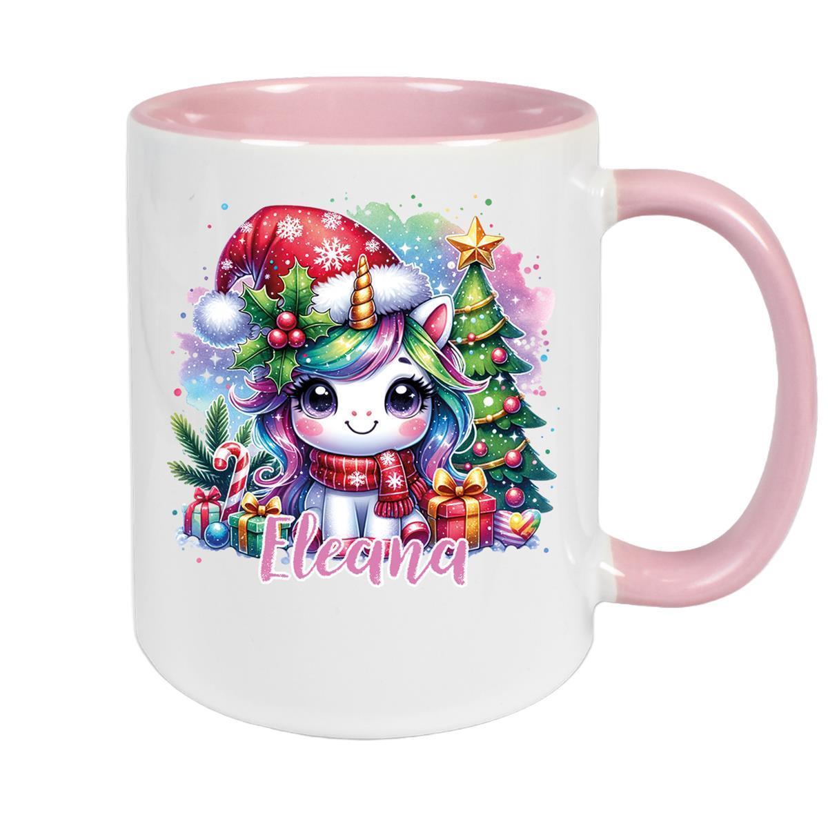 Tasse Wunschname Weihnachten Einhorn 1 Keramik Kinderbecher versch. Farben