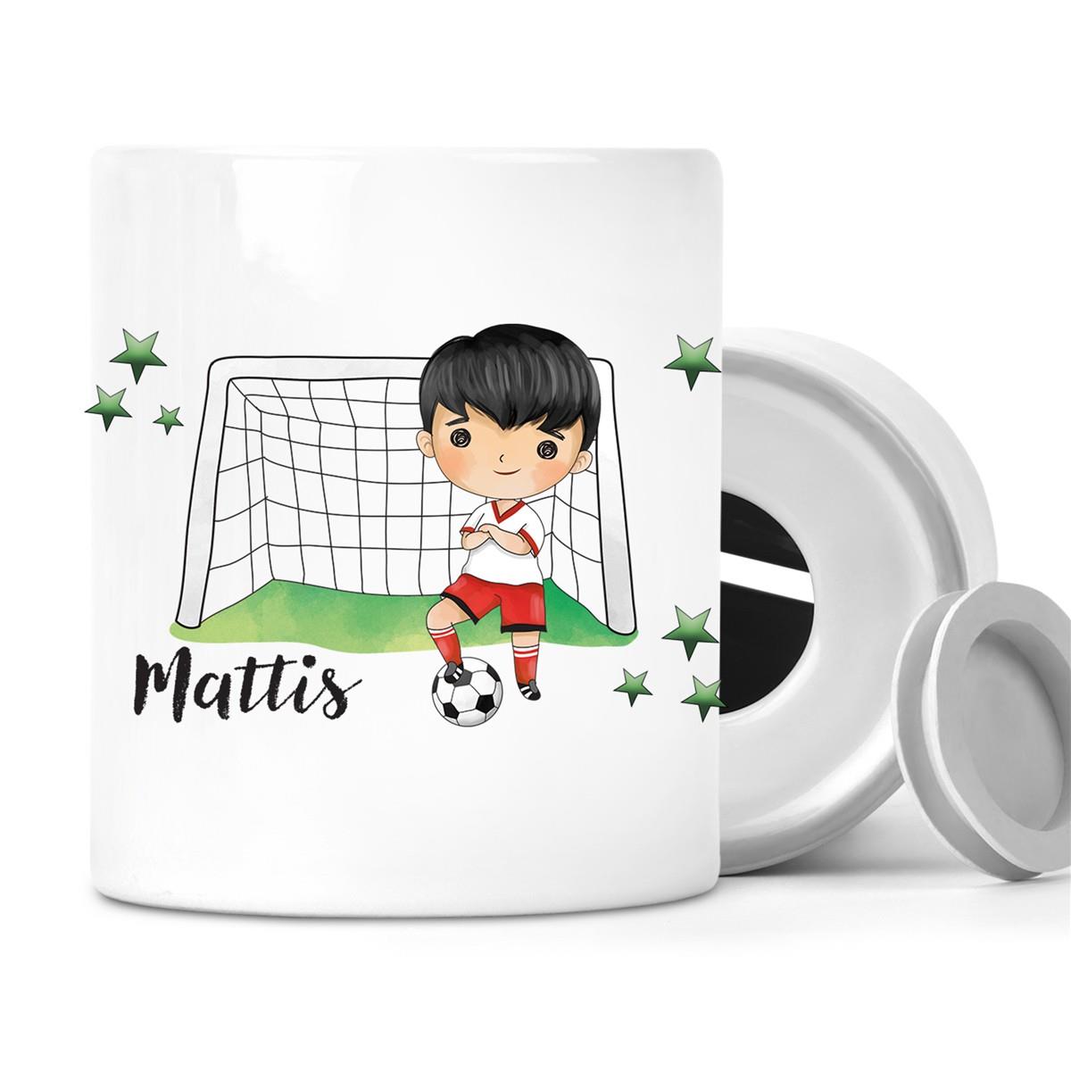 Spardose mit Wunschname Fußball 2 personalisiert