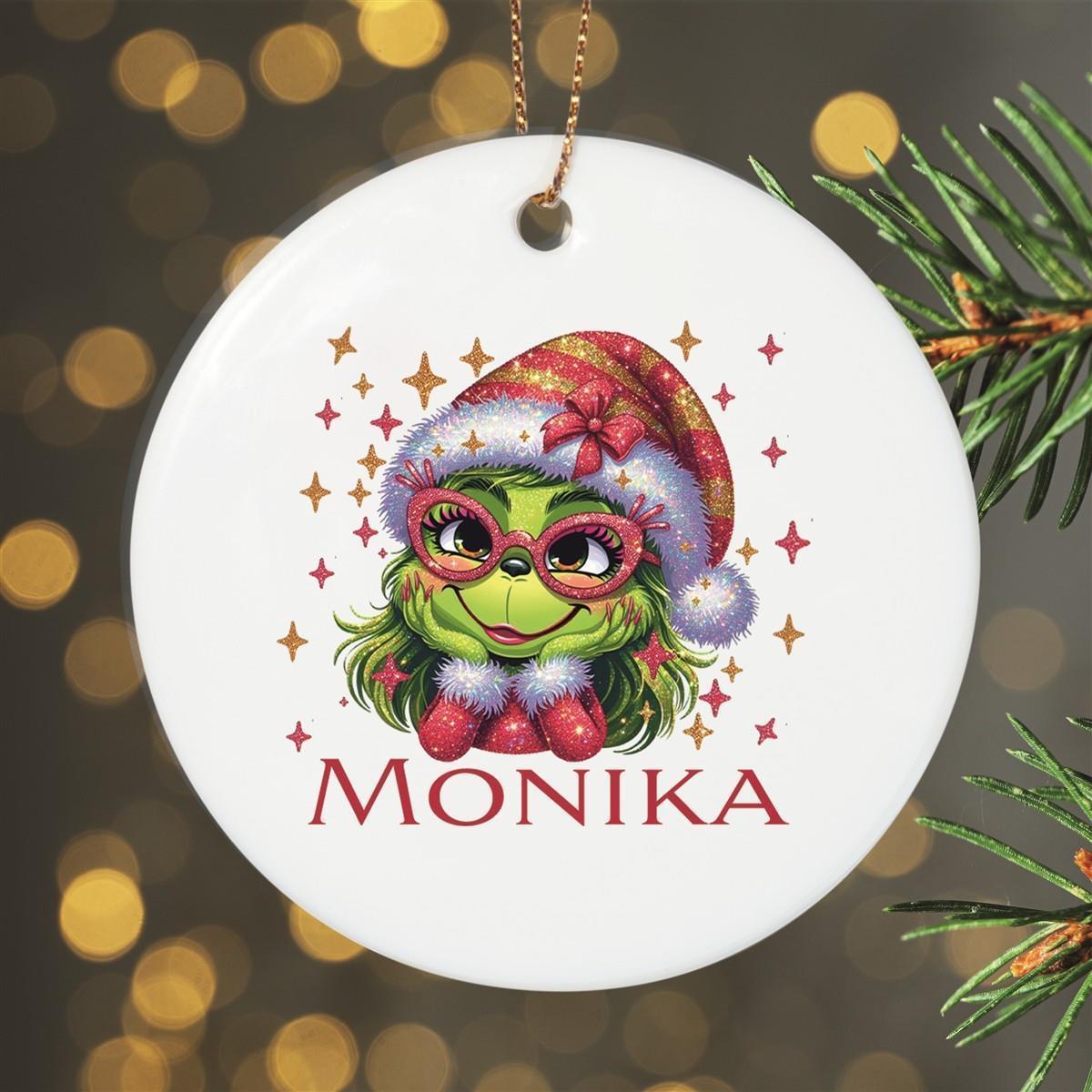 Weihnachtsanhänger personalisiert Lady-Grinch 1 Name Motiv Anhänger Keramik, Weihnachtsschmuck, Weihnachtskugel, Christbaumschmuck versch. Formen