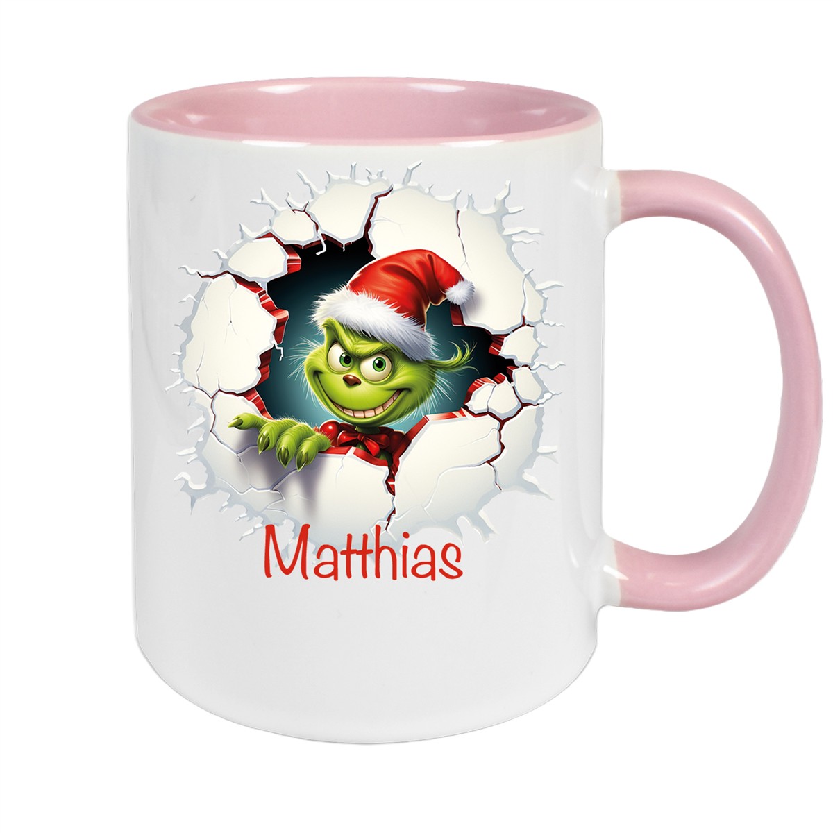 Tasse Wunschname Weihnachten Grinch #8 Keramik Kinderbecher Altrosa