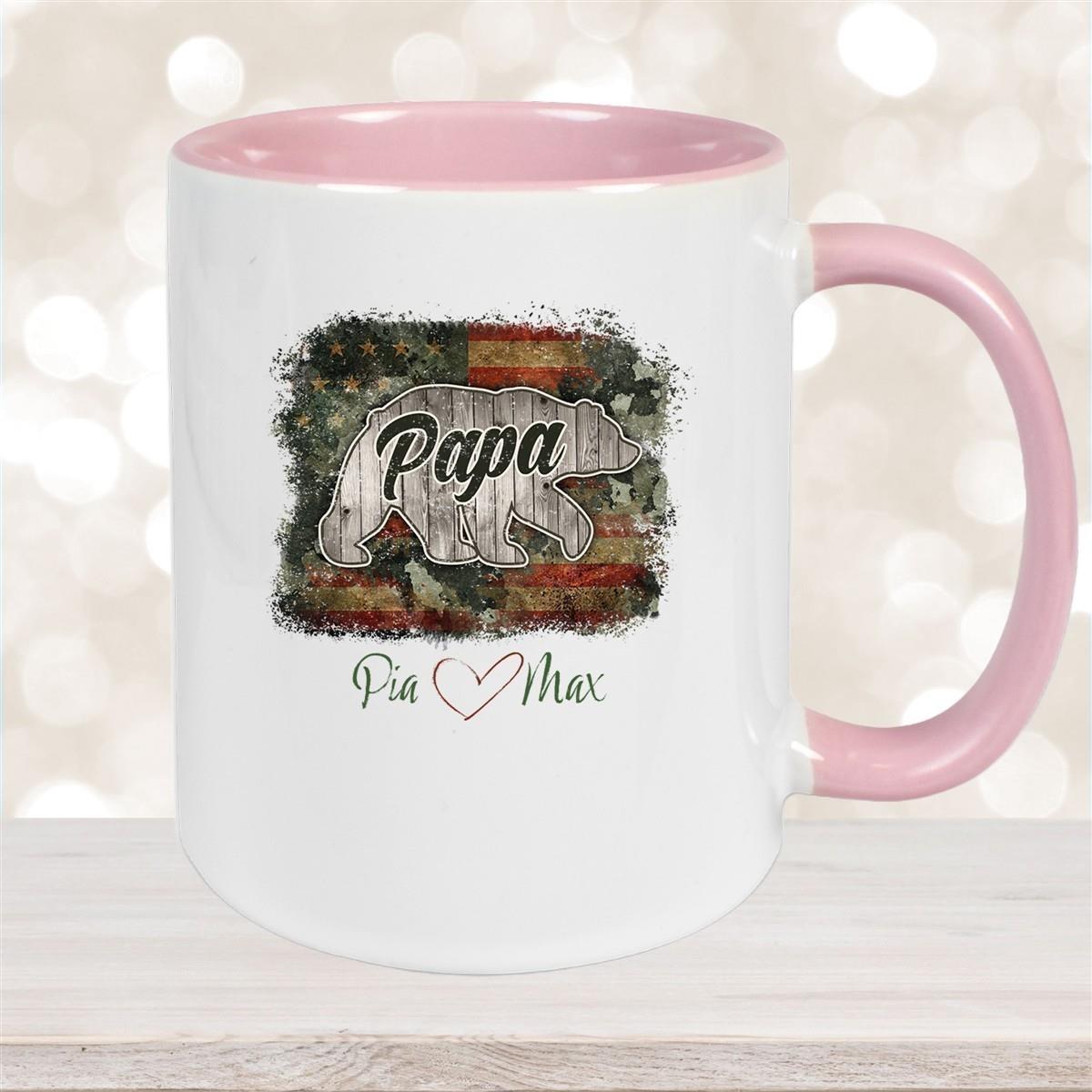 Tasse Vatertag 7 Papa "Bär" Wunschnamen Keramik Personalisiert versch. Farben