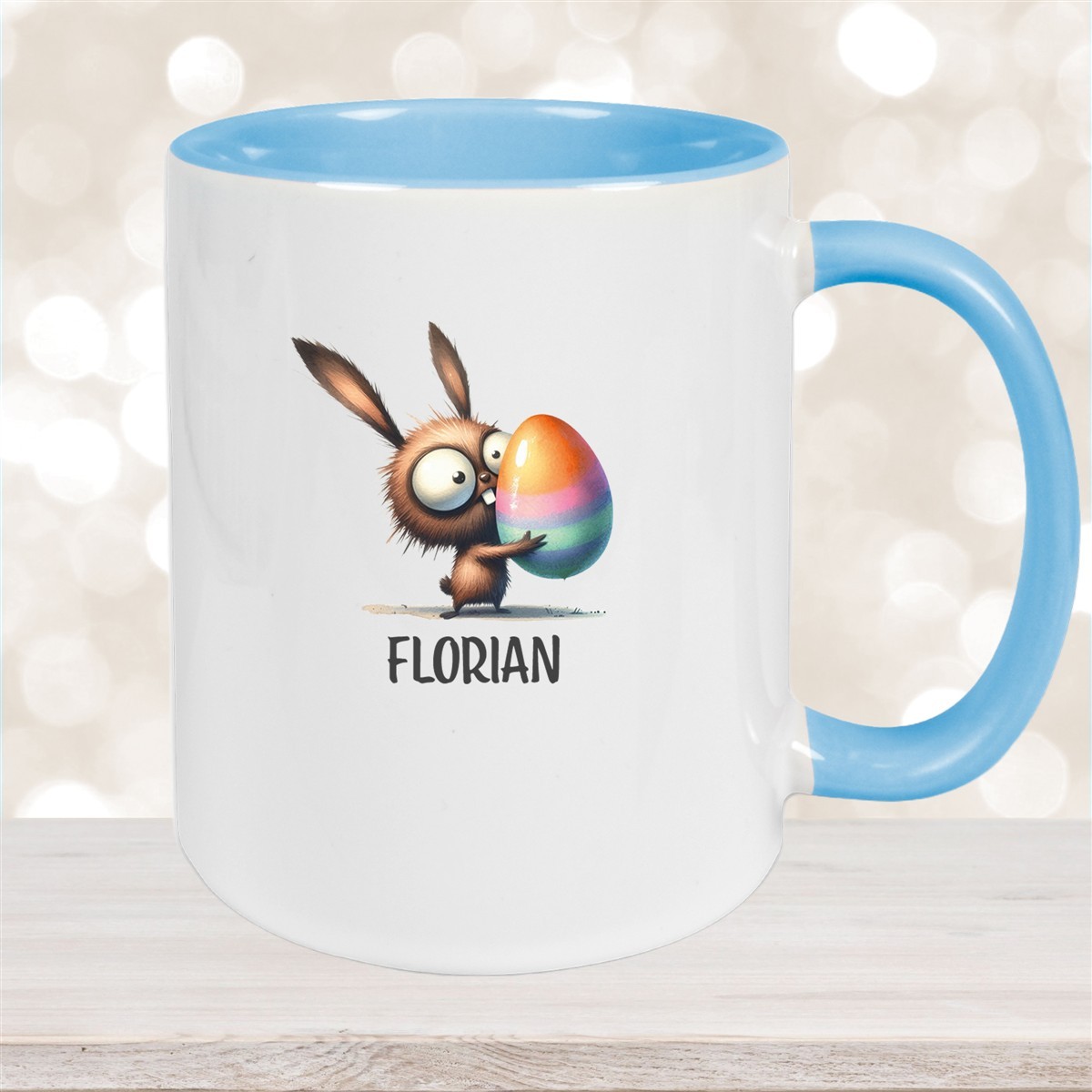 Tasse Ostern - Hase #6 Wunschnamen Keramik personalisiert Hellblau