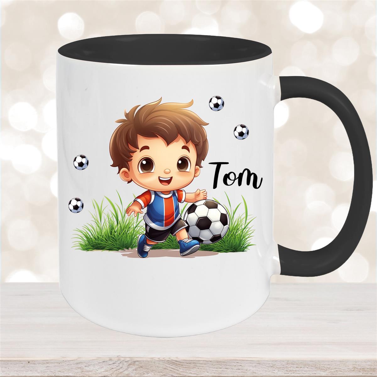 Tasse Fußball #8 Wunschname Keramik Kinderbecher personalisiert Schwarz