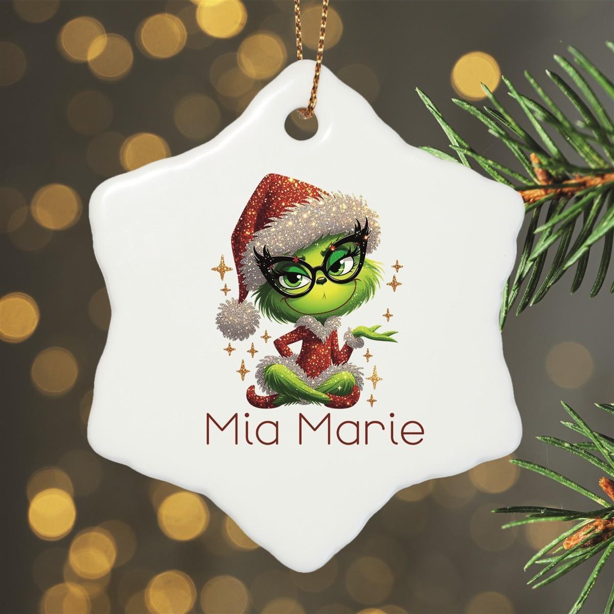Weihnachtsanhänger personalisiert Lady-Grinch 4 Name Motiv Anhänger Keramik, Weihnachtsschmuck, Weihnachtskugel, Christbaumschmuck versch. Formen