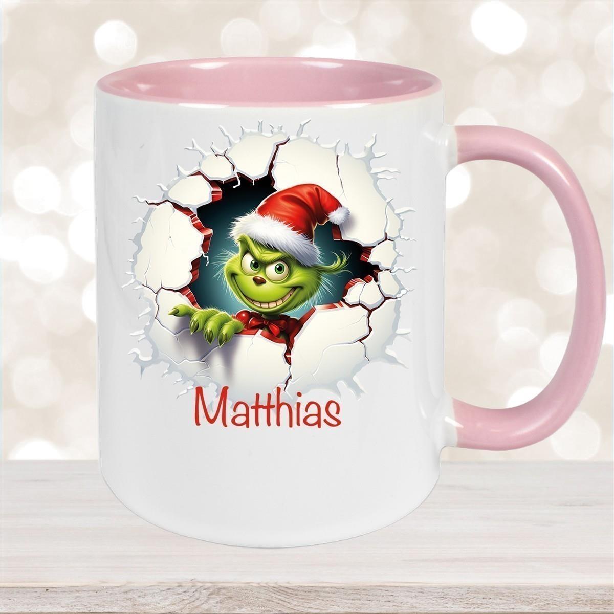 Tasse Wunschname Weihnachten Grinch 8 Keramik Kinderbecher versch. Farben