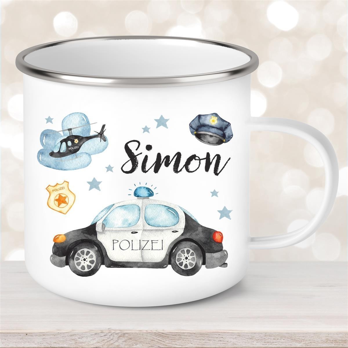 Tasse Polizei #3 Wunschname Emaille Kinderbecher personalisiert Tasse Polizei #3 Wunschname Emaille Kinderbecher personalisiert