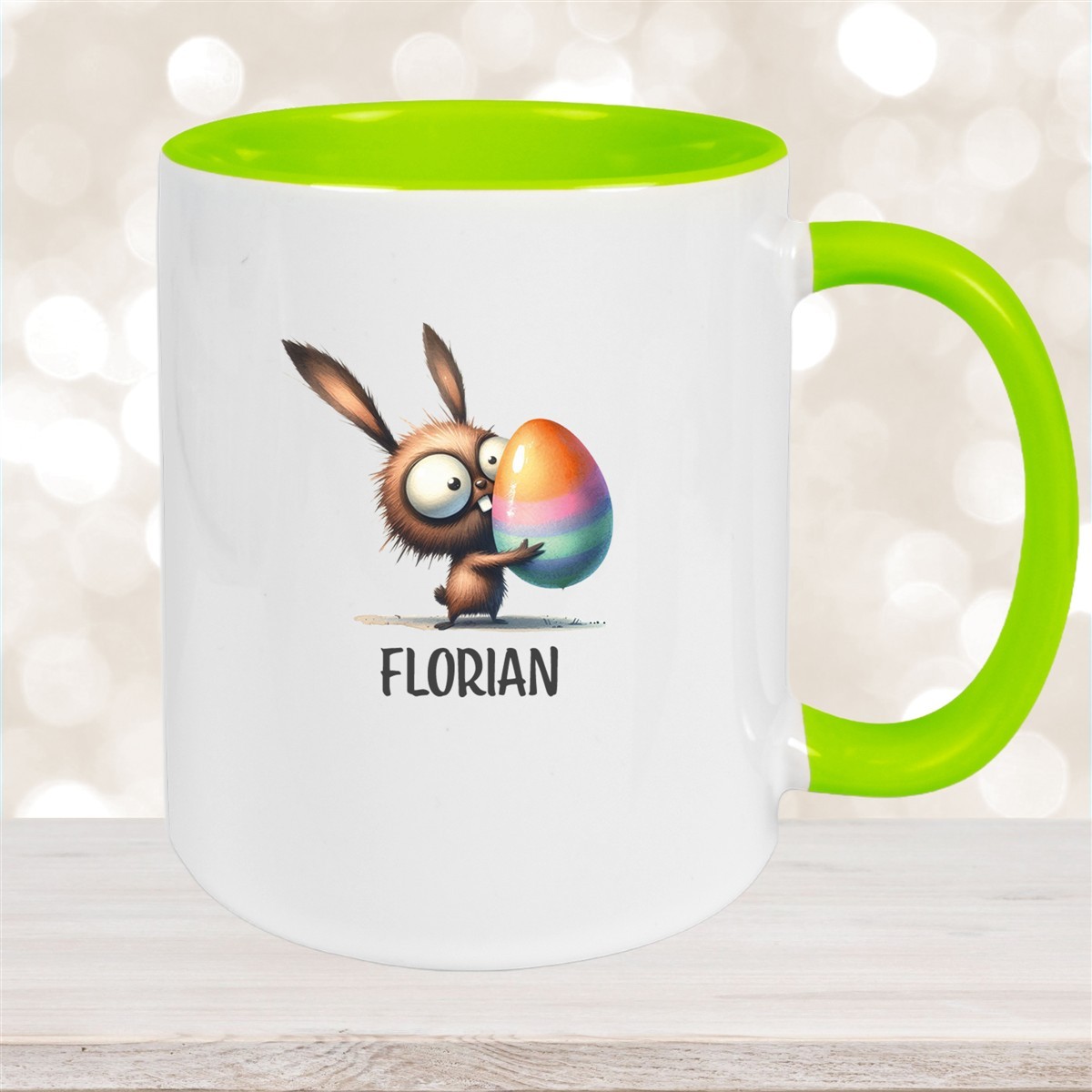 Tasse Ostern - Hase #6 Wunschnamen Keramik personalisiert Grün