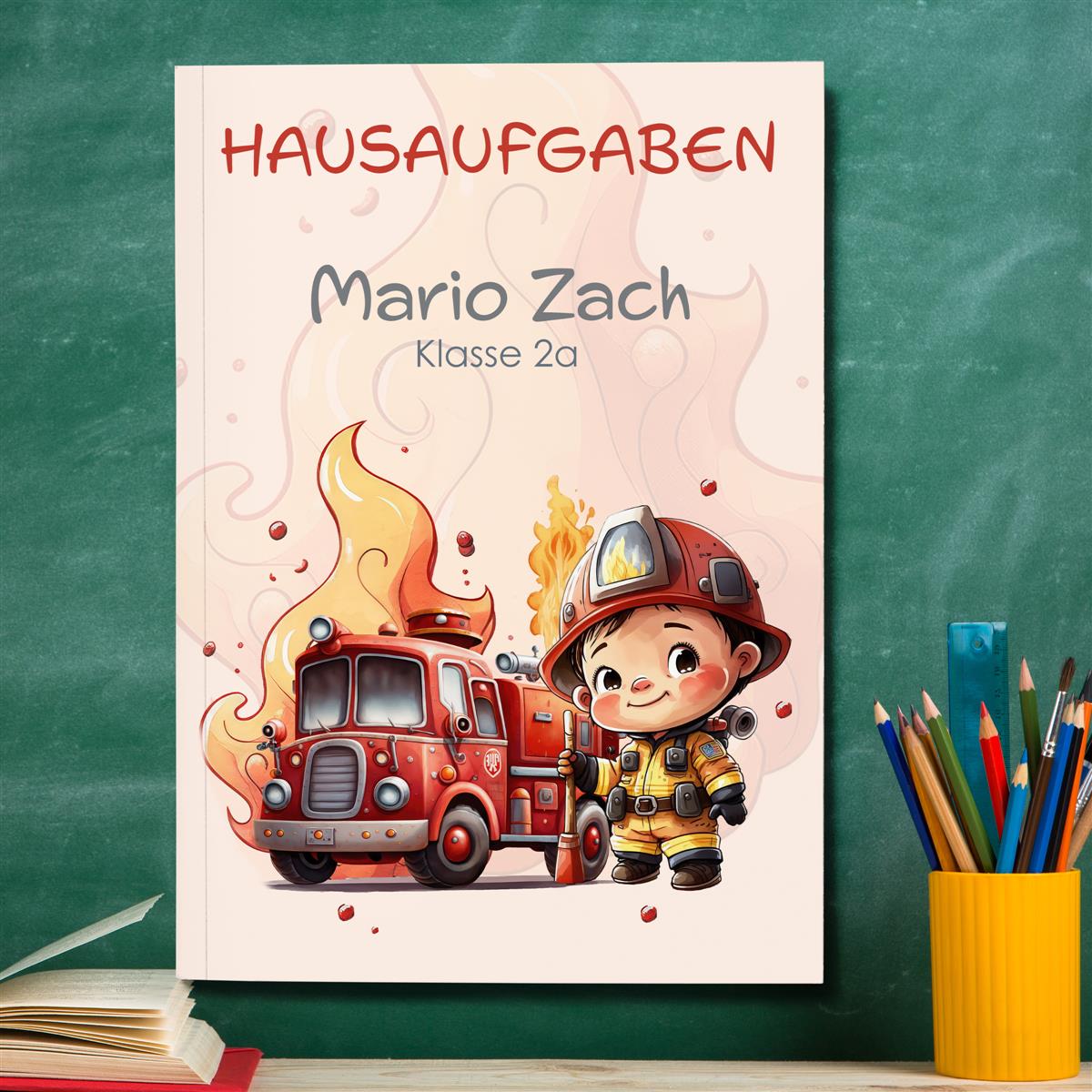 Hausaufgabenheft Feuerwehr #1 DIN A5 - 48 Blatt mit Name und Klasse