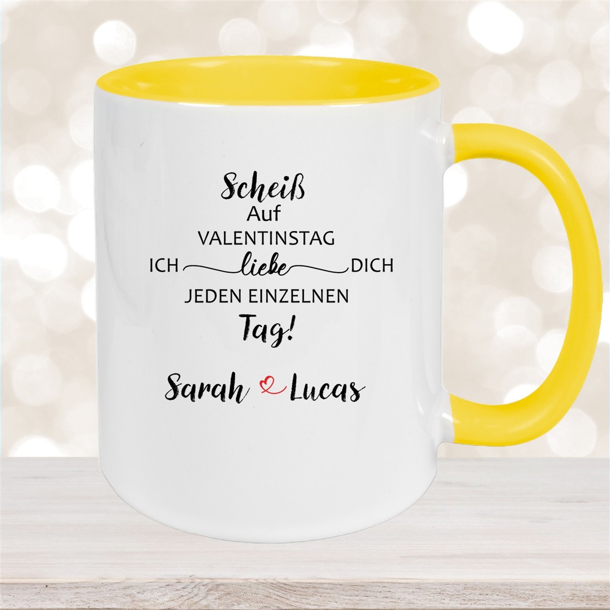 Tasse Spruch Valentinstag #23 Personalisiert Keramik versch. Farben Gelb