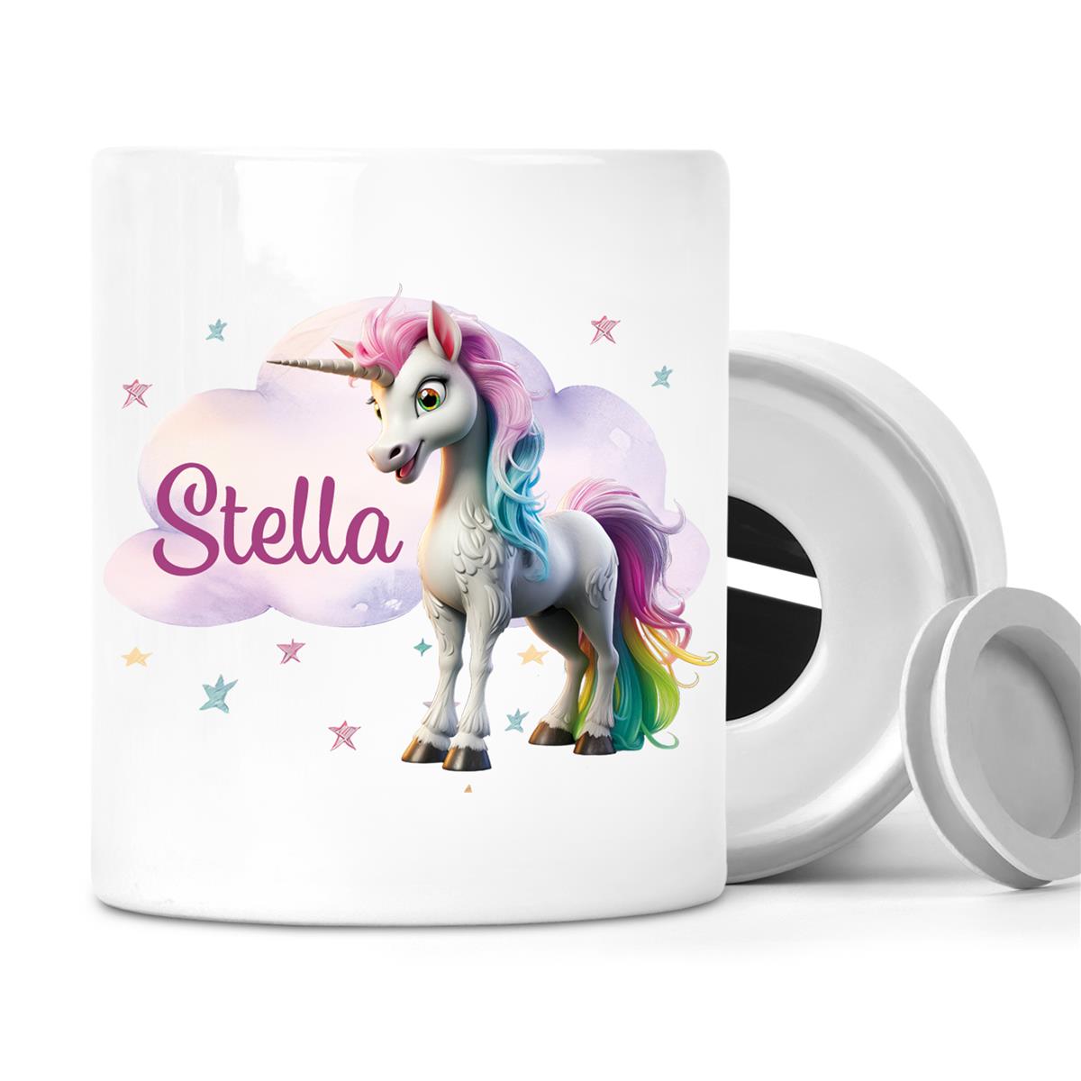 Spardose mit Wunschname Einhorn Wolke 4 personalisiert