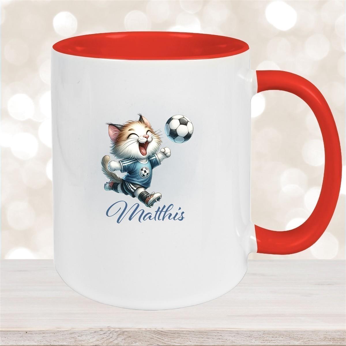 Tasse Wunschname Fußball 18 Personalisiert Katze Keramik Kinderbecher versch. Farben