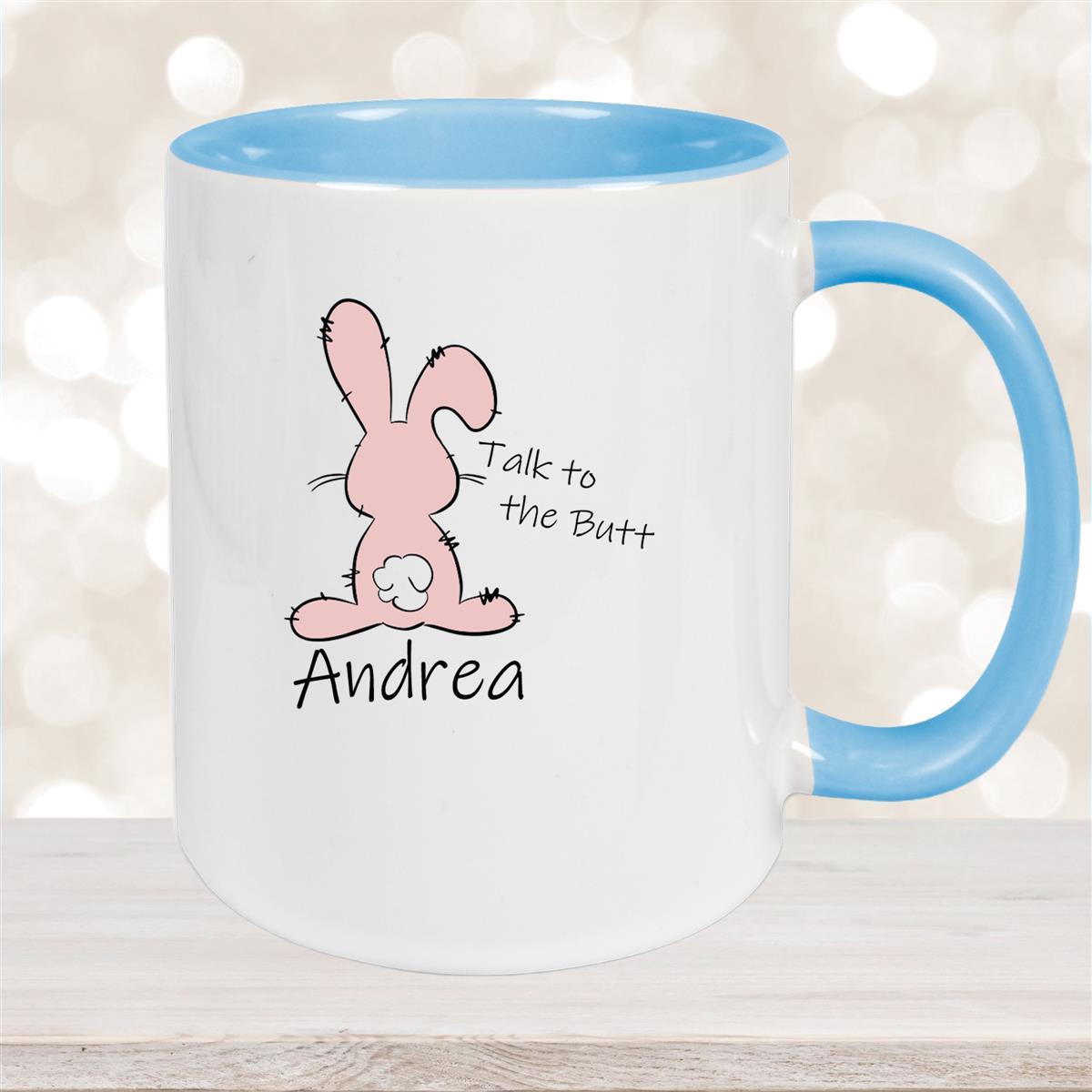 Tasse Ostern - Hase Talk to the Butt Wunschnamen Keramik personalisiert Hellblau