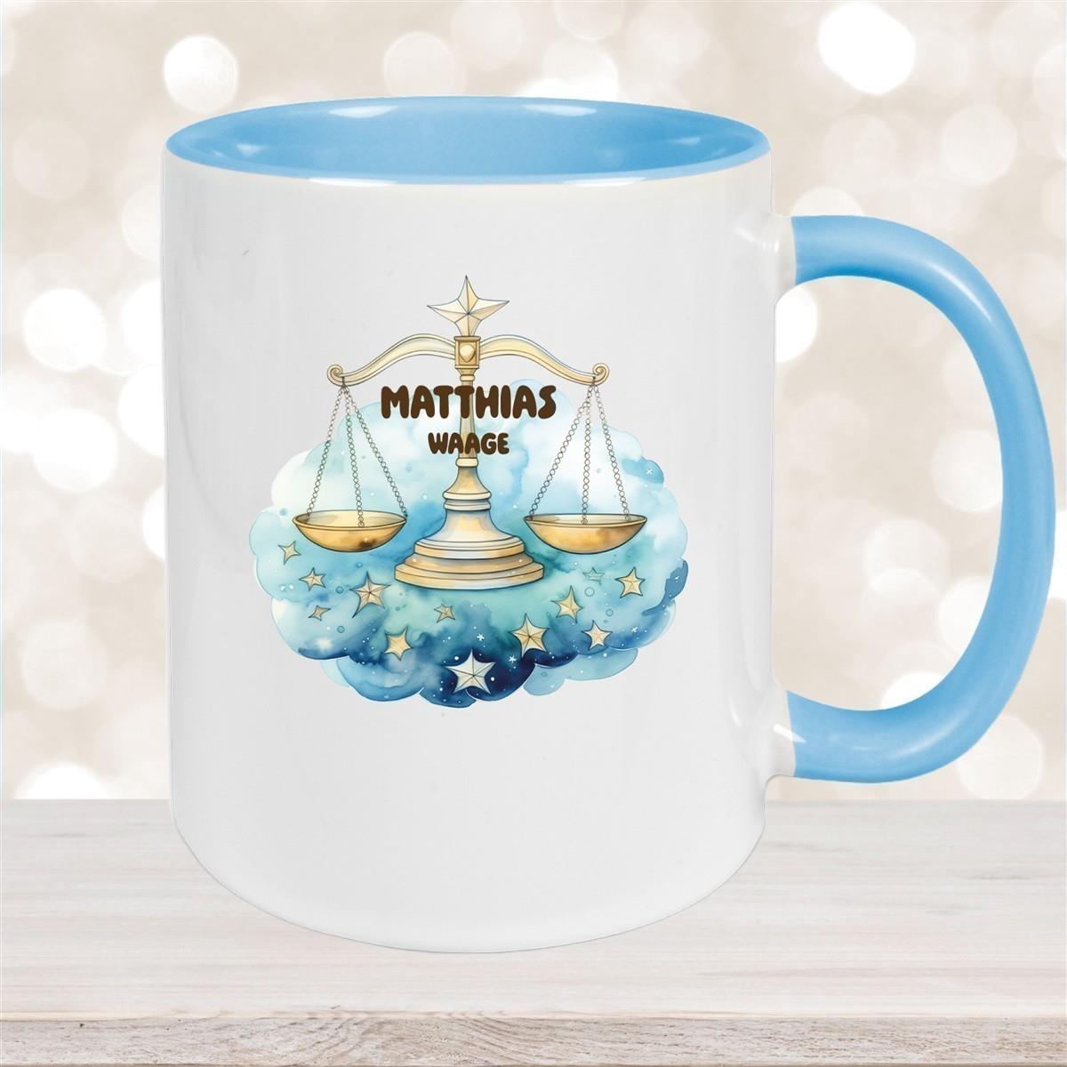 Tasse Sternzeichen Kinder Waage 1 Wunschname Keramik Kinderbecher personalisiert versch. Farben