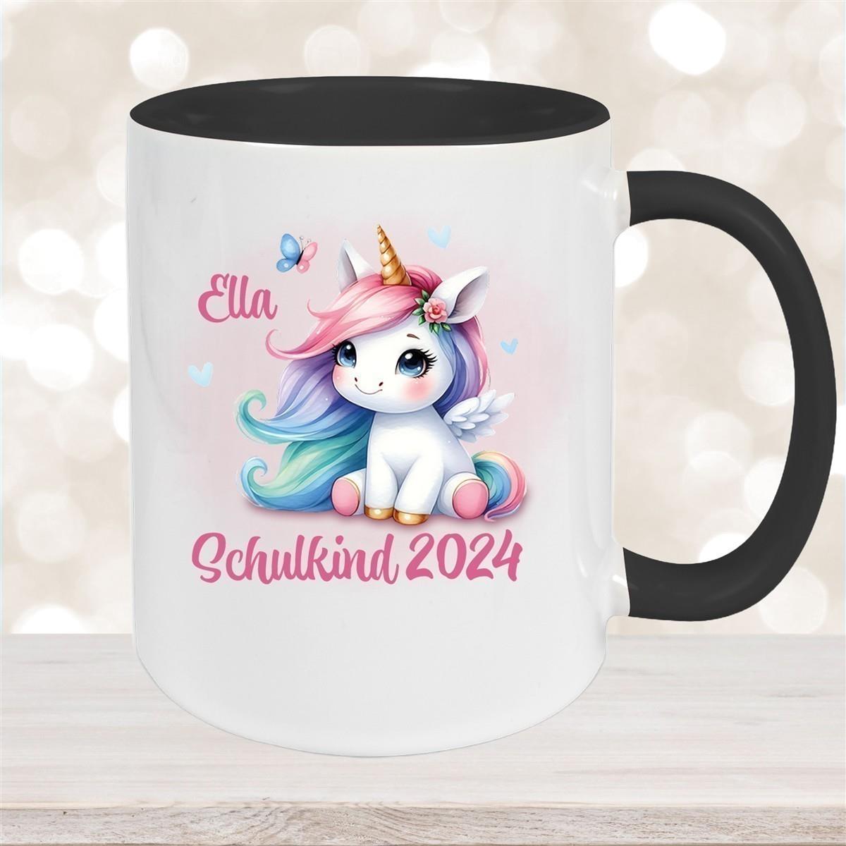 Tasse Schulkind 09 Wunschname Einhorn 2 Keramik Kinderbecher Personalisiert versch. Farben