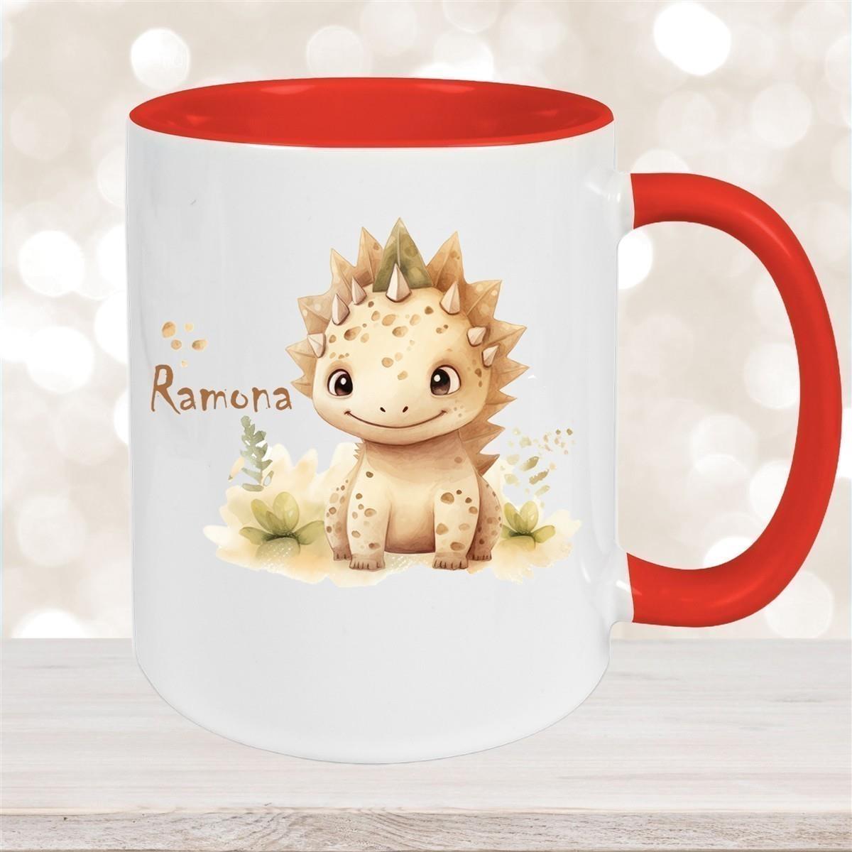 Tasse Wunschname Dino 2 Keramik Kinderbecher versch. Farben