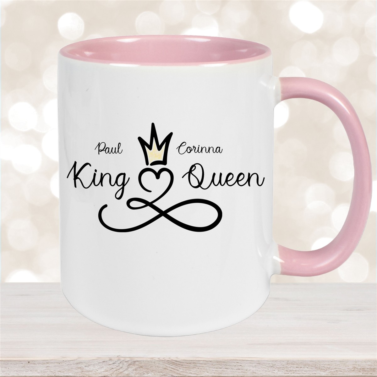 Tasse Liebe - Spruch "King & Queen" Valentinstag Wunschnamen Keramik personalisiert versch. Farben Altrosa