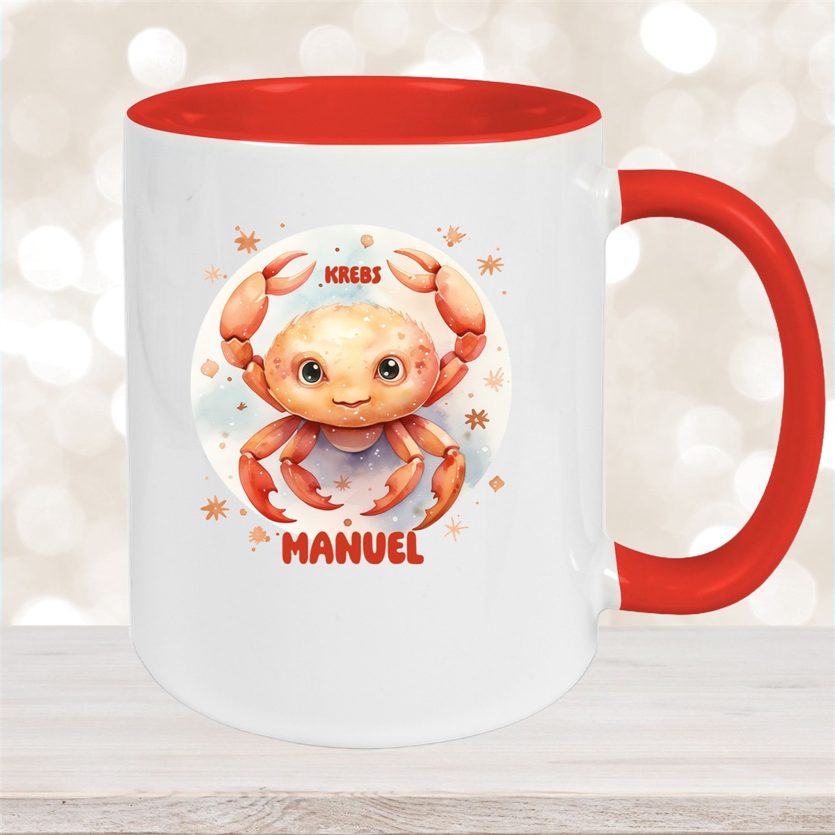 Tasse Sternzeichen Kinder Krebs #1 Wunschname Keramik Kinderbecher personalisiert Rot