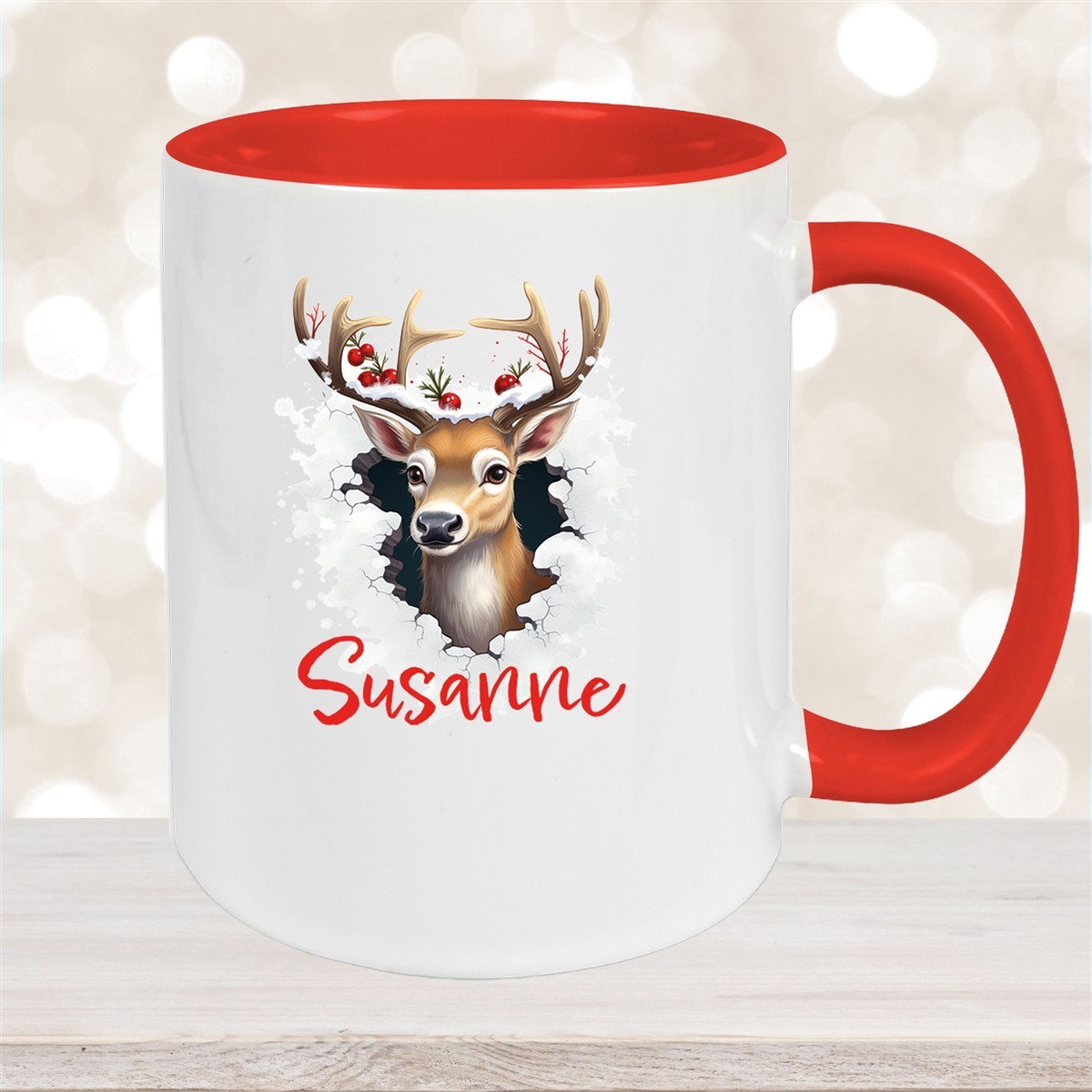 Tasse Wunschname Christmas Rentier #2 Keramik Kinderbecher versch. Farben