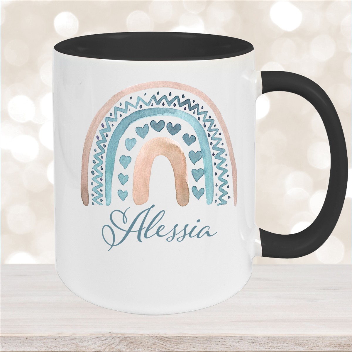 Tasse Wunschname Regenbogen #5 Keramik Kinderbecher Schwarz