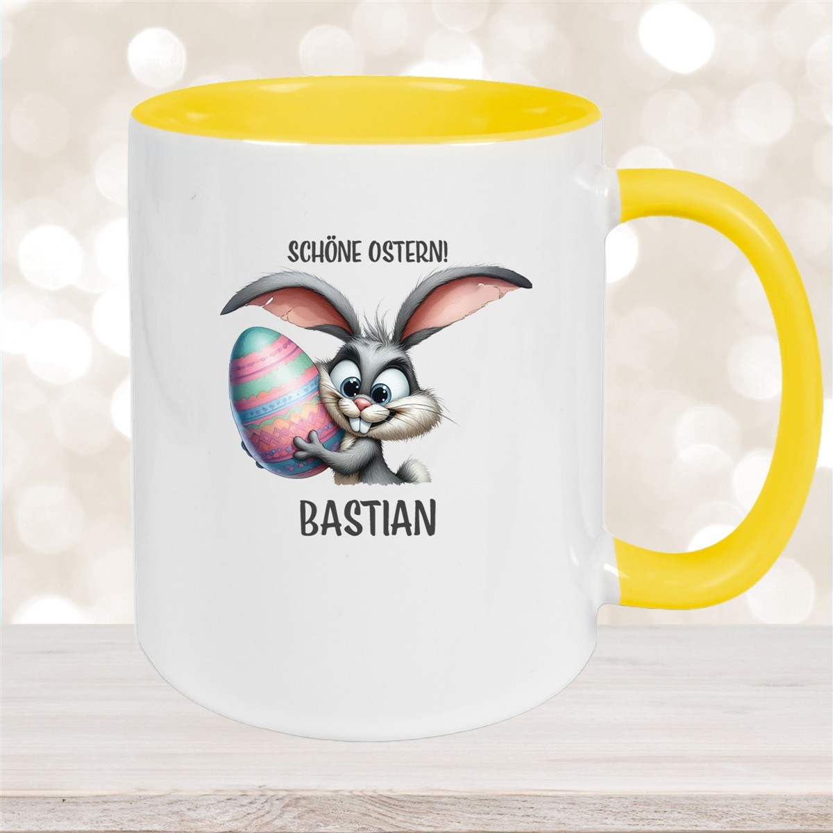 Tasse Ostern - Hase #5 Wunschnamen Keramik personalisiert Gelb
