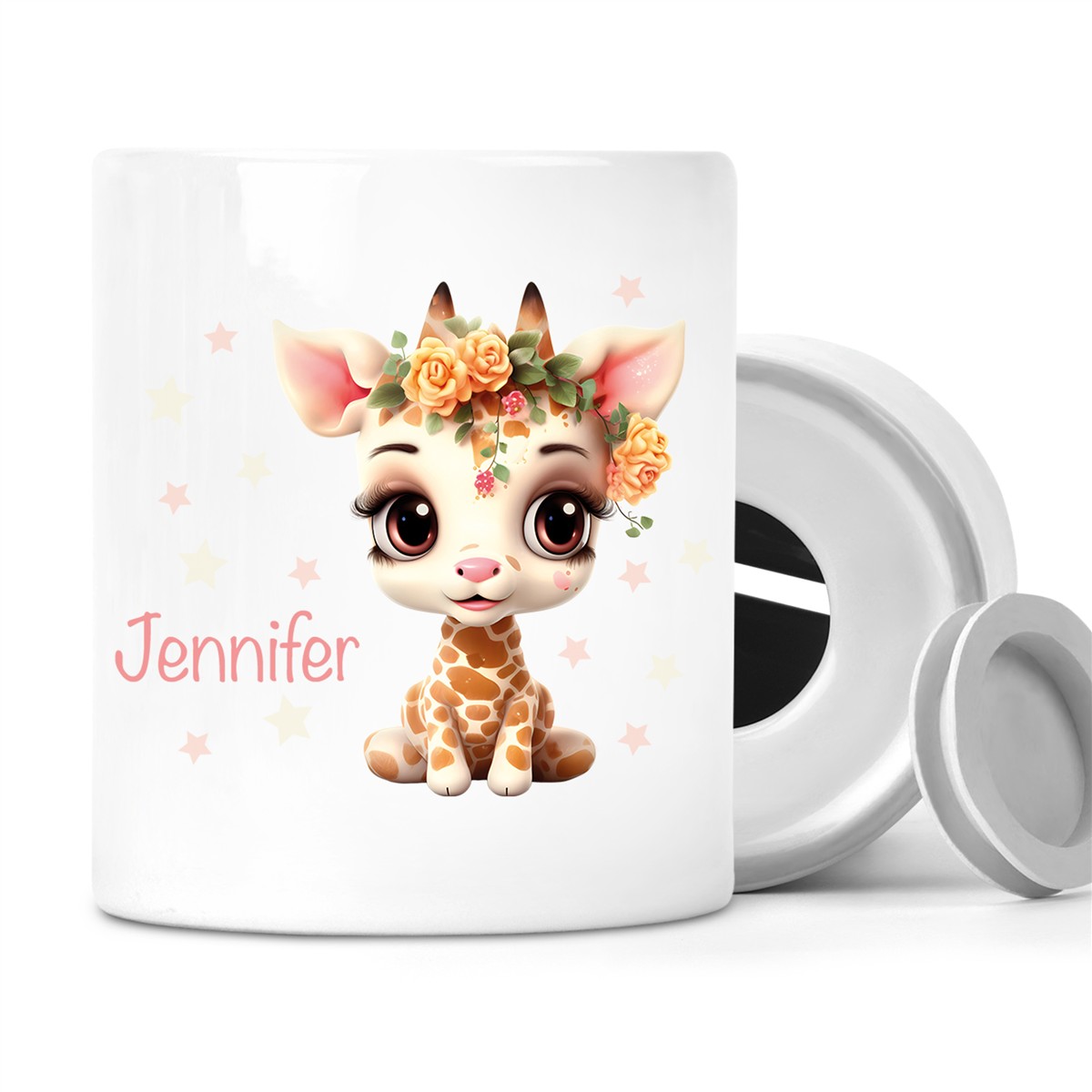 Spardose mit Wunschname Giraffe 1 personalisiert