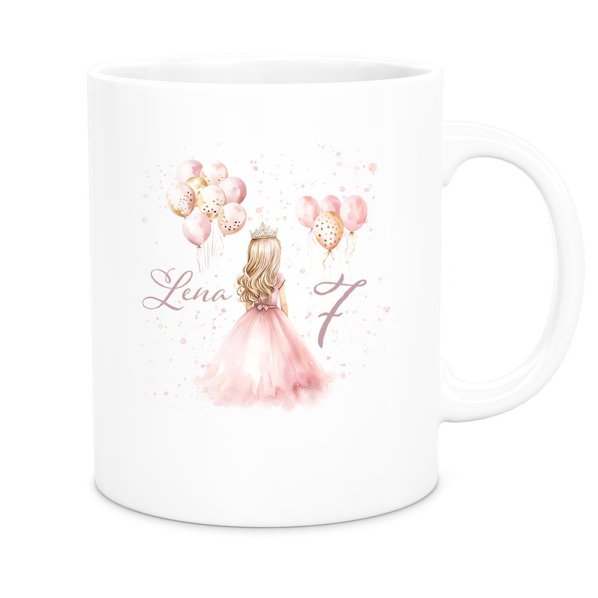 Tasse Geburtstag Prinzessin 2 Wunschname Keramik Kinderbecher Personalisiert versch. Farben