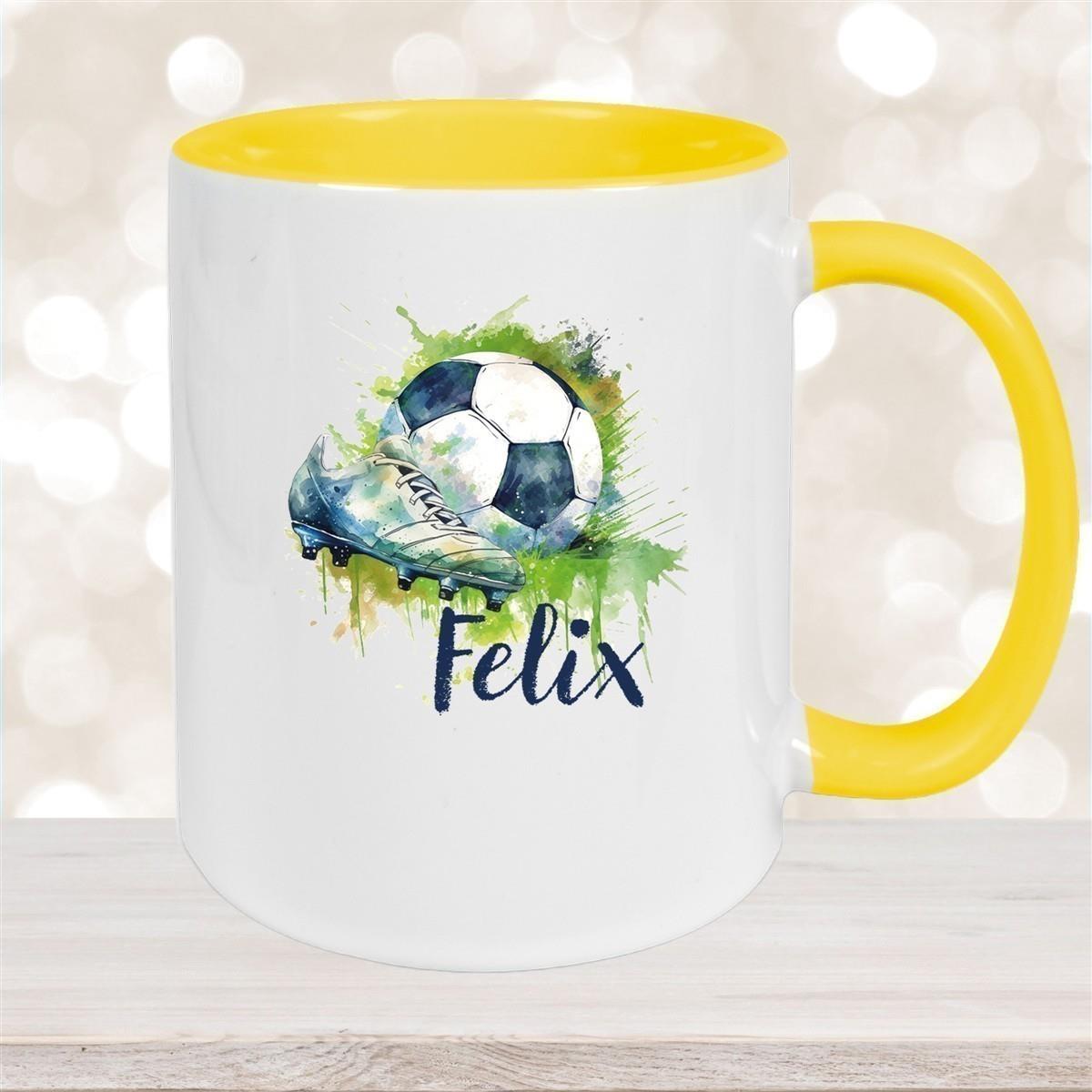 Tasse Fußball 4 Wunschname Keramik Kinderbecher personalisiert versch. Farben