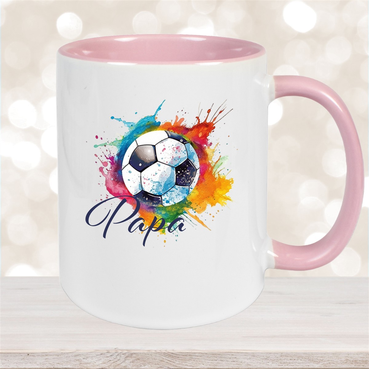 Tasse Wunschname Fußball #20 Personalisiert Keramik Kinderbecher Altrosa