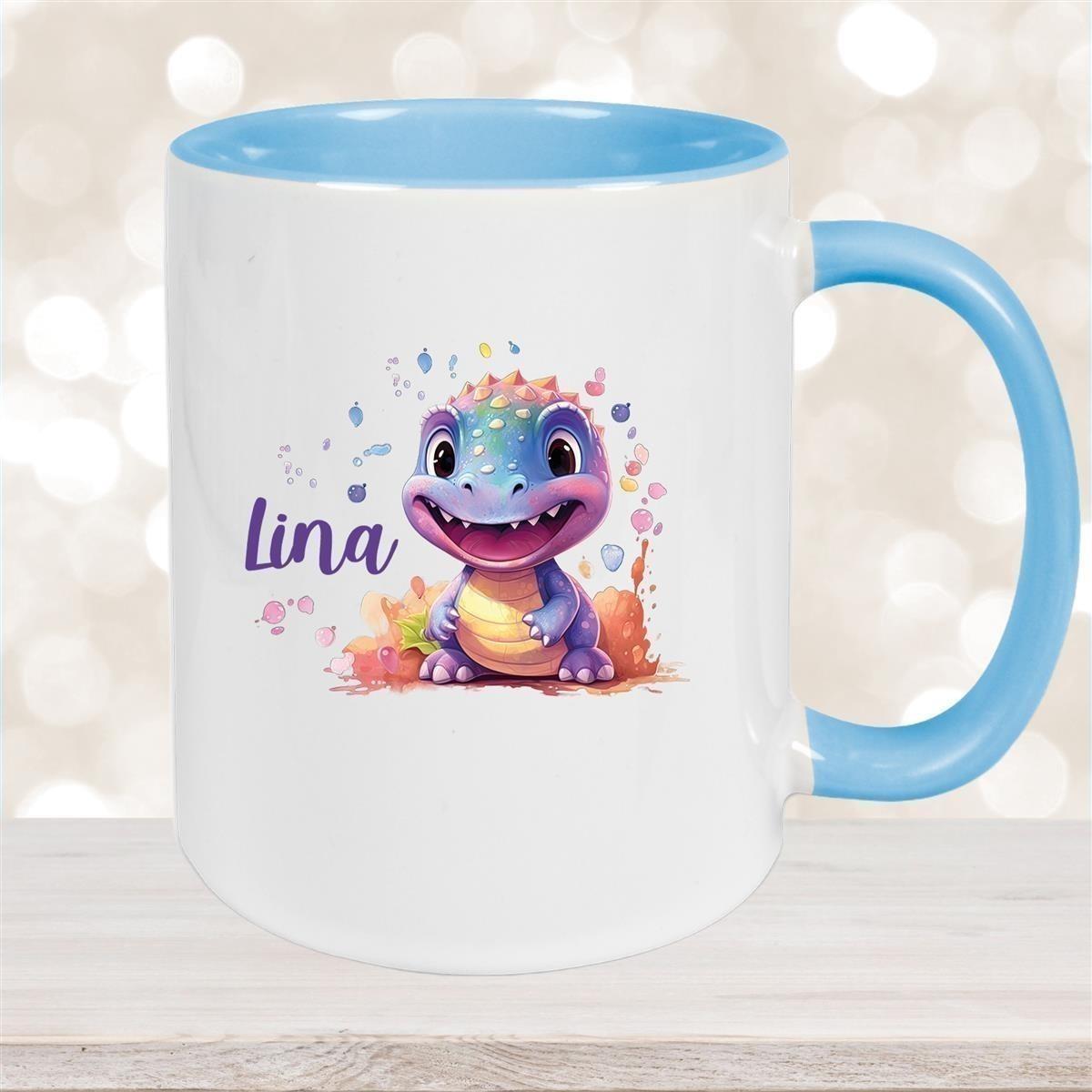 Tasse Dino 9 Wunschname Keramik Kinderbecher Personalisiert versch. Farben
