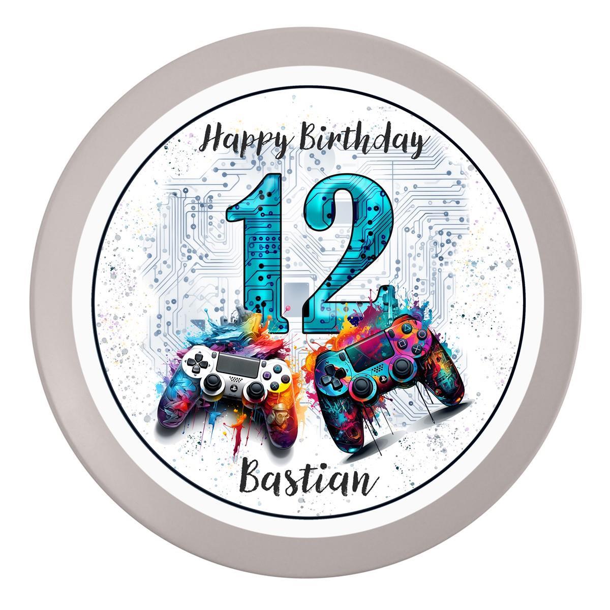 Tortenaufleger Geburtstag Gamer Controller Personalisiert 1 Name & Zahl (20cm)