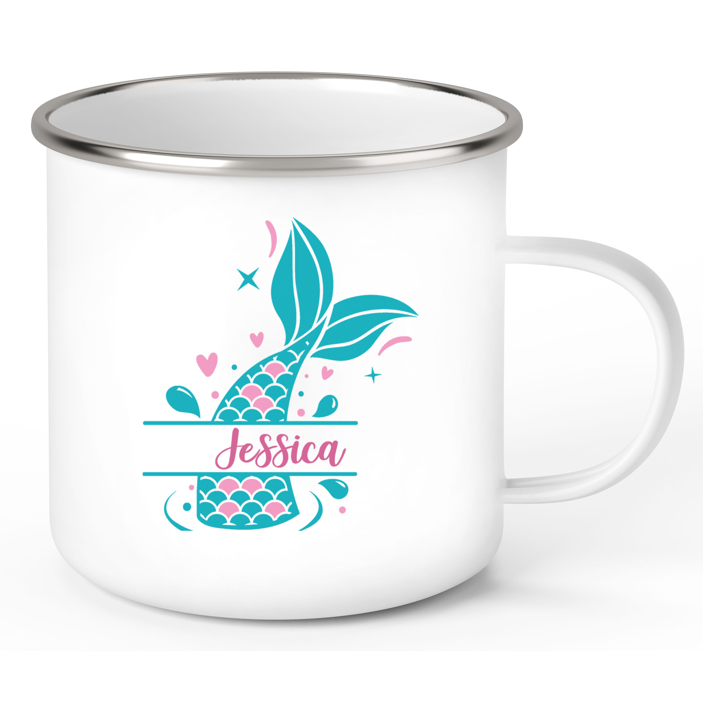 Tasse Meerjungfrau-Flosse 1 Wunschname Emaille Kinderbecher personalisiert