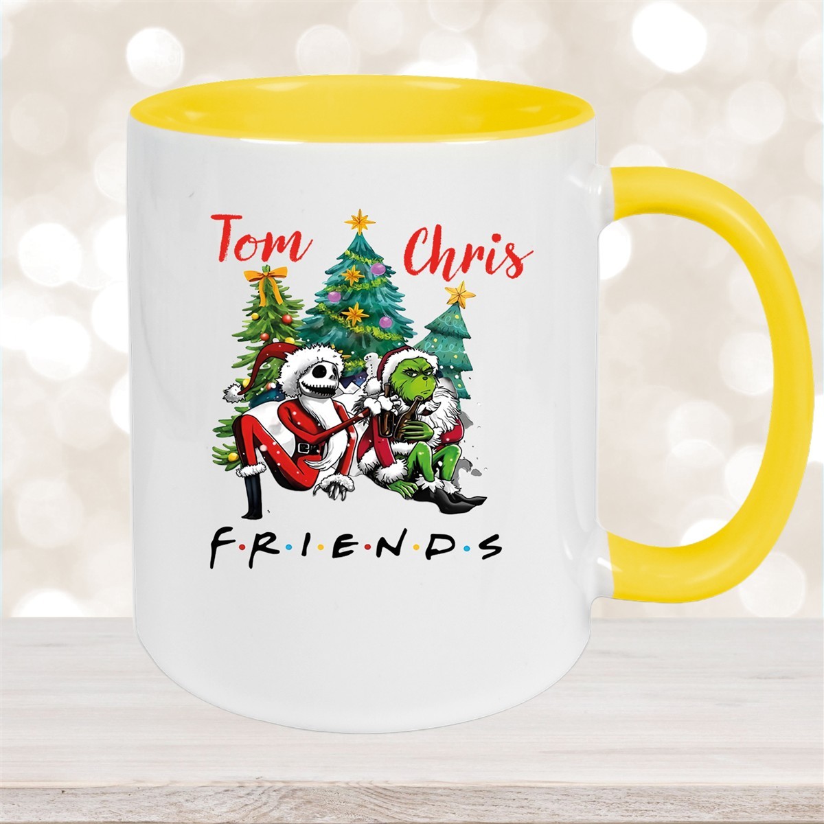 Tasse Wunschname Weihnachten Grinch Jack #6 Keramik Becher Gelb