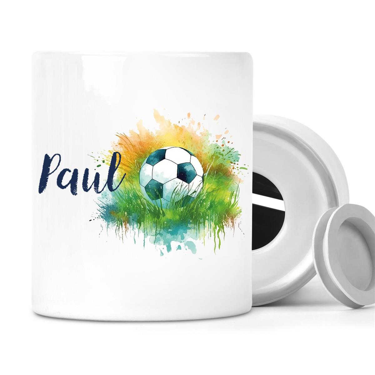 Spardose mit Wunschname Fußball 5 personalisiert