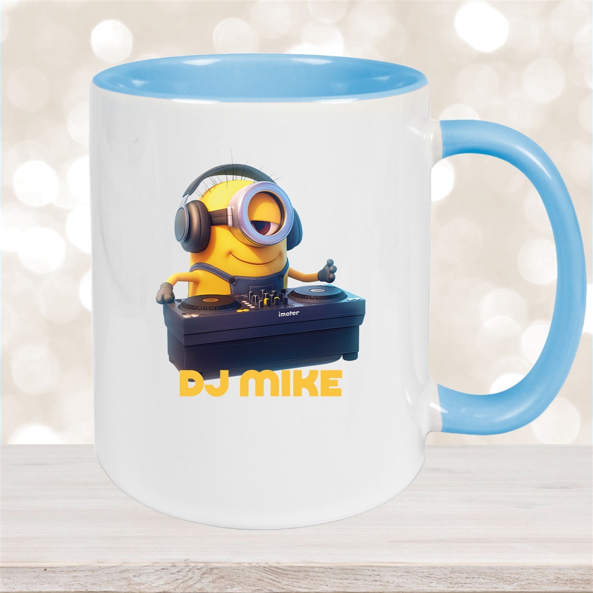 Tasse Minions Kinder Minion #9 DJ Wunschname Keramik Kinderbecher personalisiert versch. Farben Hellblau