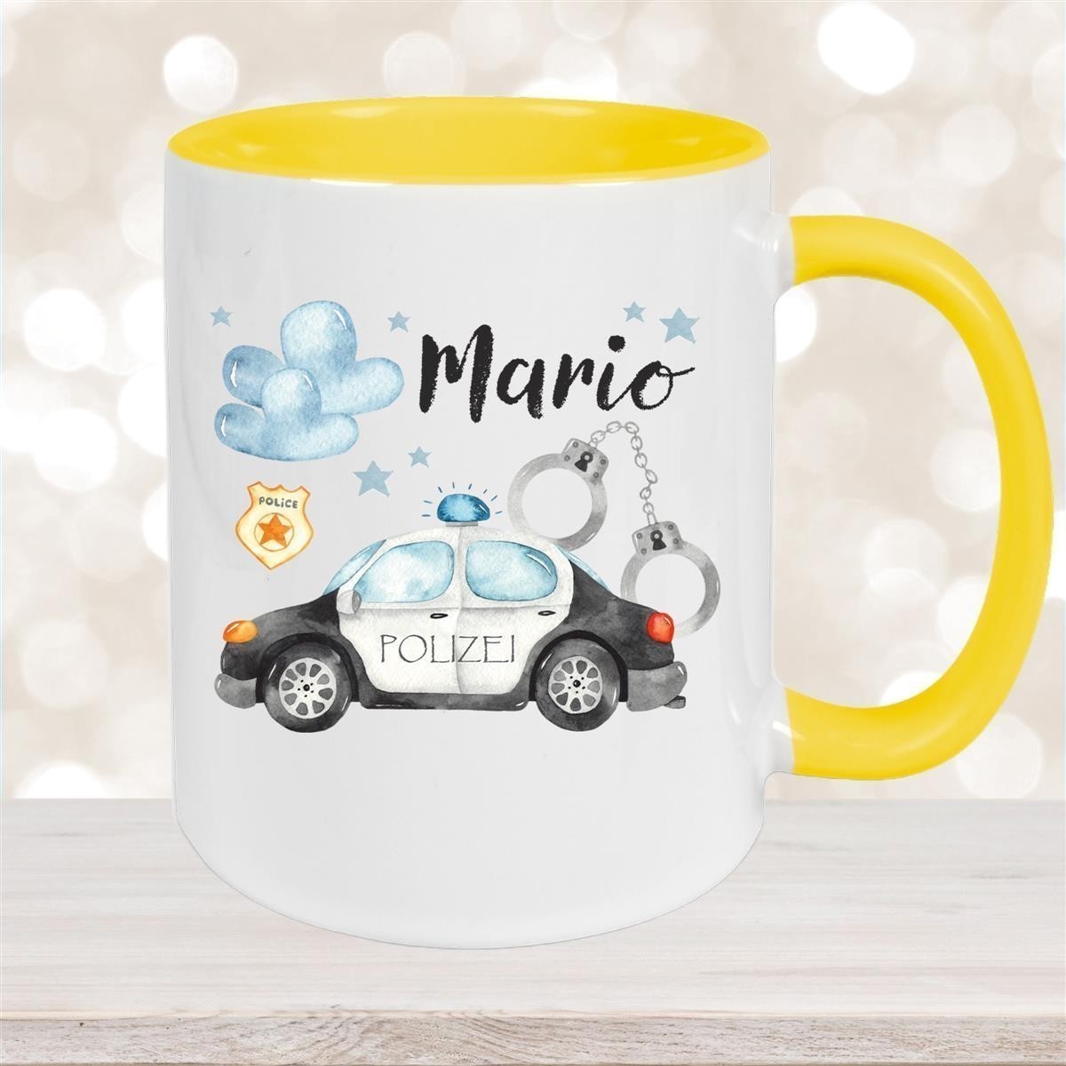 Tasse Polizei #1 Wunschname Keramik Kinderbecher personalisiert versch. Farben