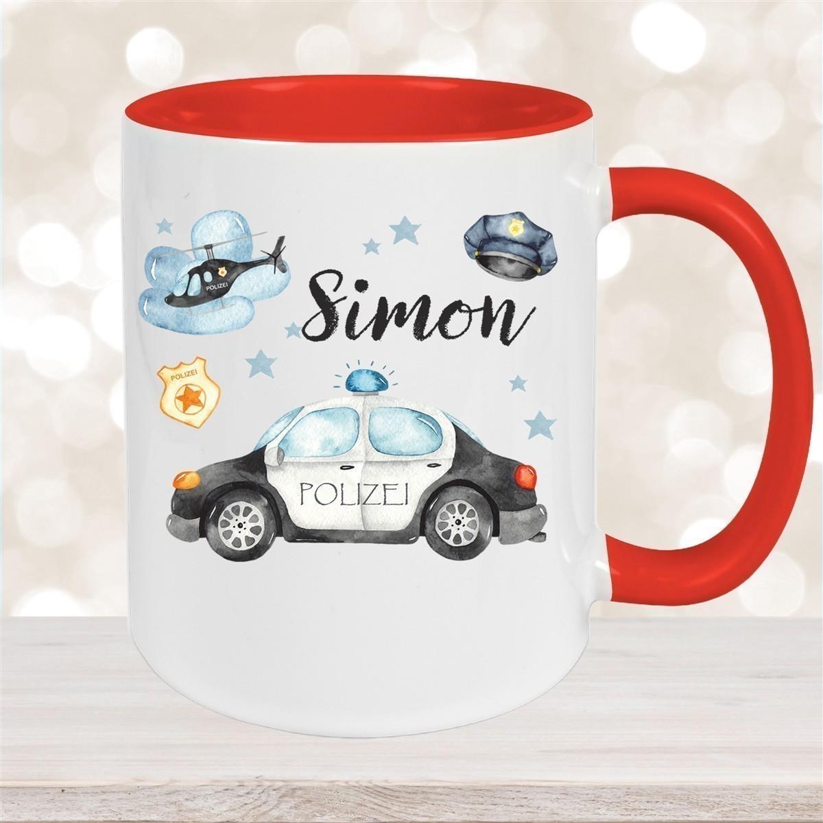 Tasse Polizei 3 Wunschname Keramik Kinderbecher personalisiert versch. Farben