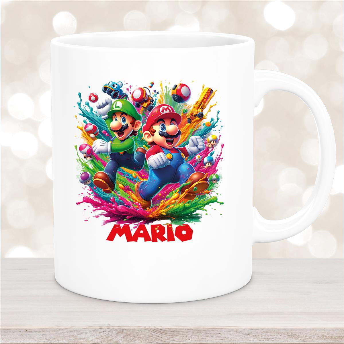 Tasse Wunschname Super-Mario #6 Keramik Kinderbecher personalisiert Weiß